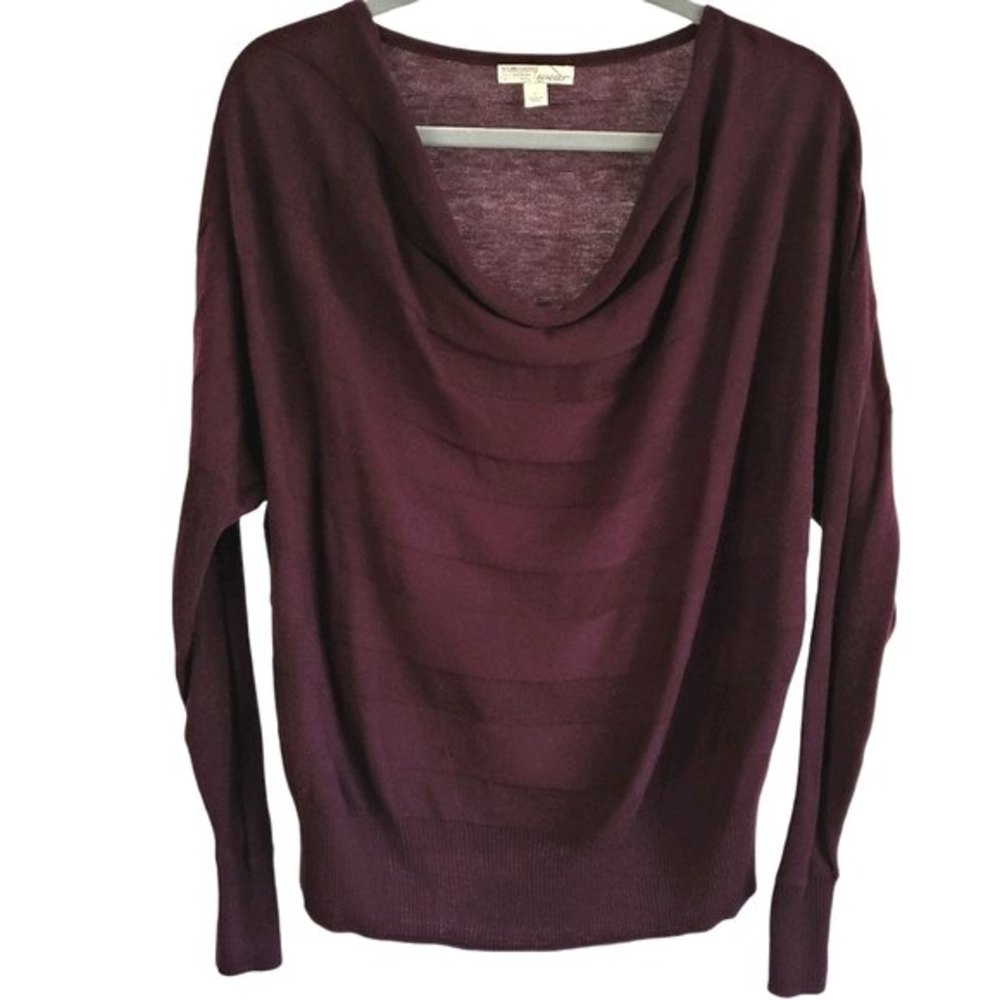 LOFT Draped Neck Burgundy Wide Stripe Sweater